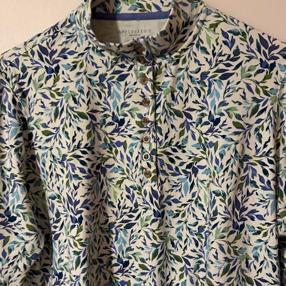 Appleseed's Blue‎ and Green Leaf Print Shirt - Picture 4 of 9